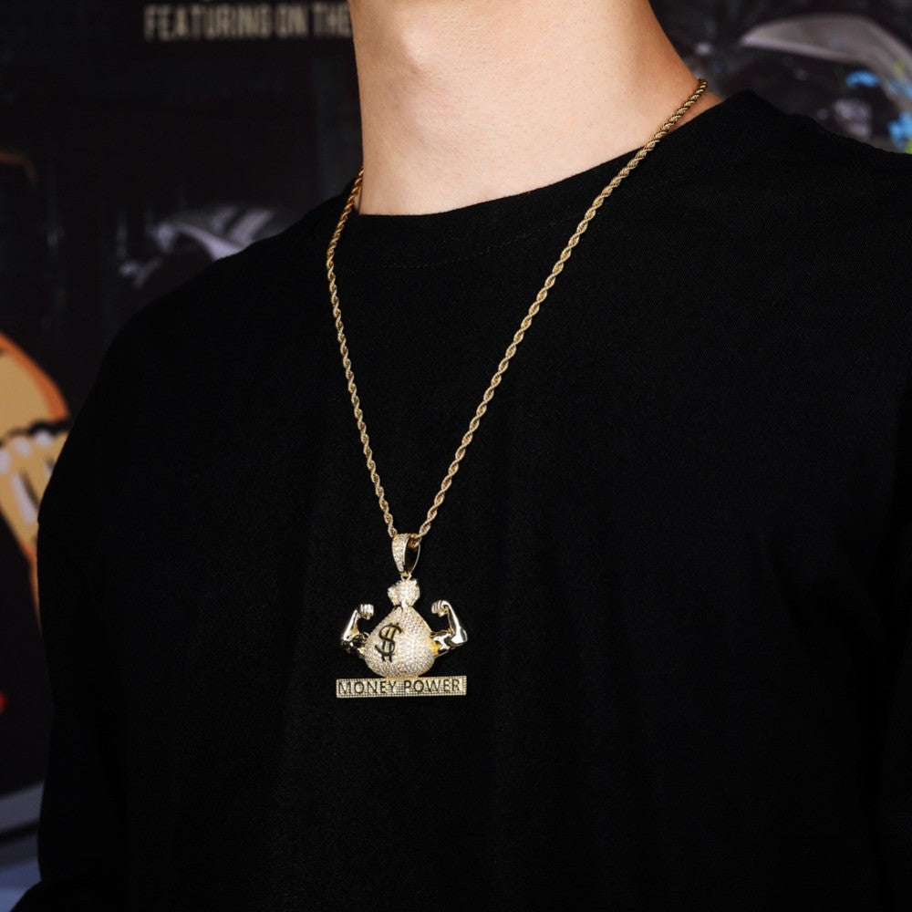 Money Power Strong Arms So Sleeves 18k Gold 925 Silver Money Bag Pendant