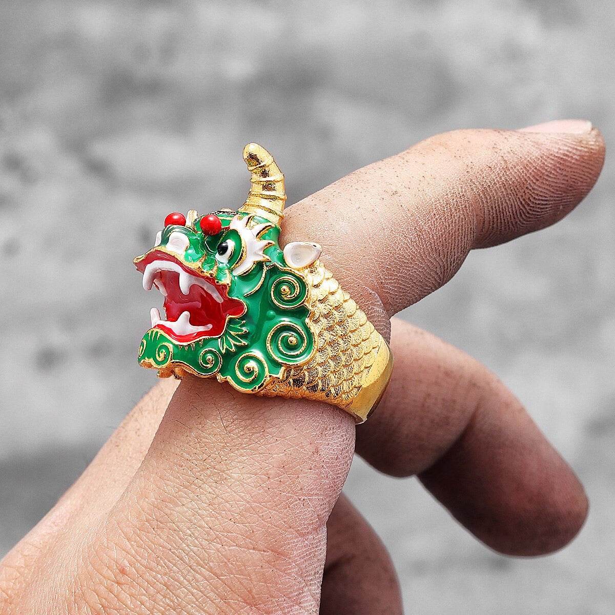 Mens Unique Detailed Chinese Lion Dragon Dance Retro Solid Stainless Steel Rings