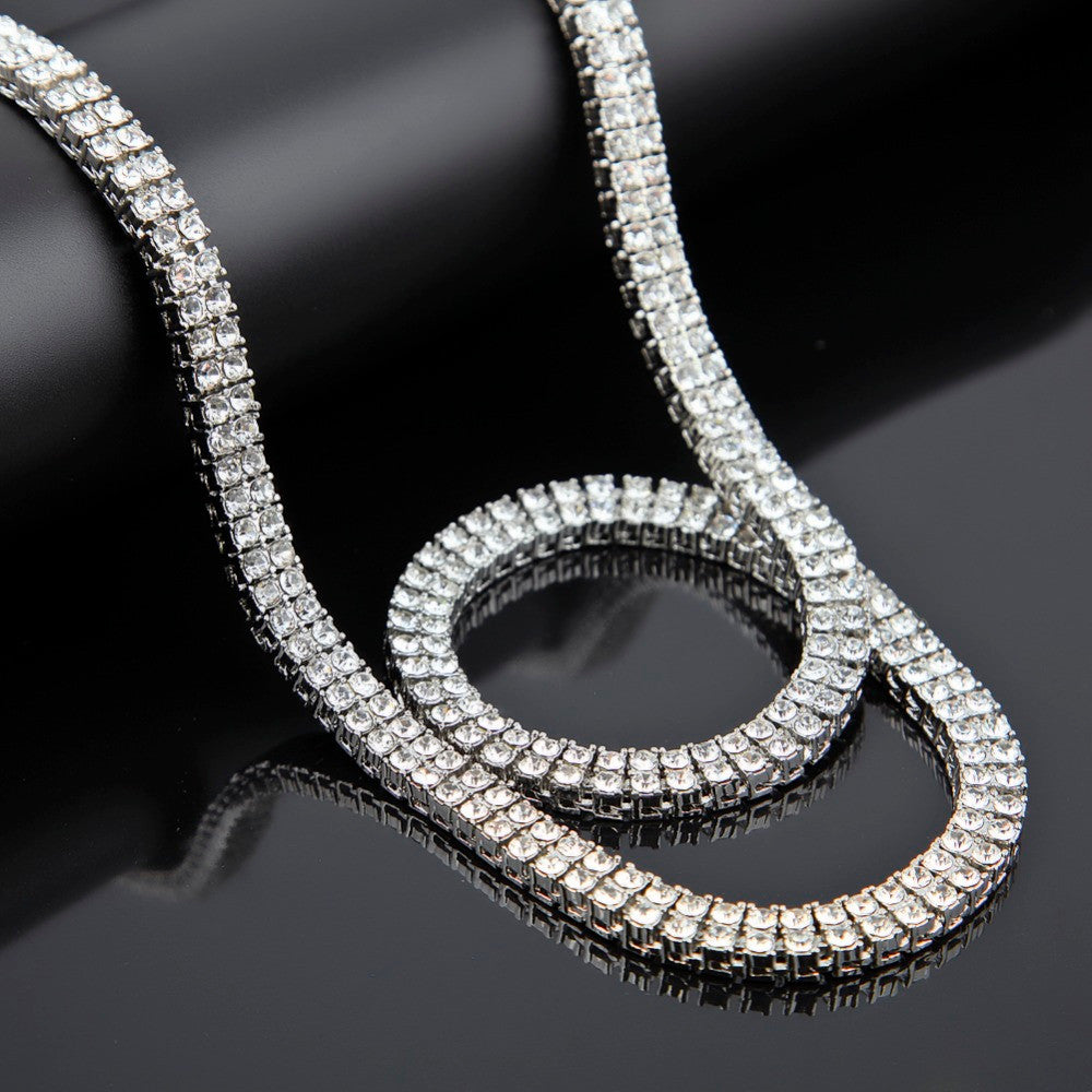 Mens Hip Hop Flooded Ice Bling 9mm 2 Row 14k Gold Silver Black Tennis Chain Necklace