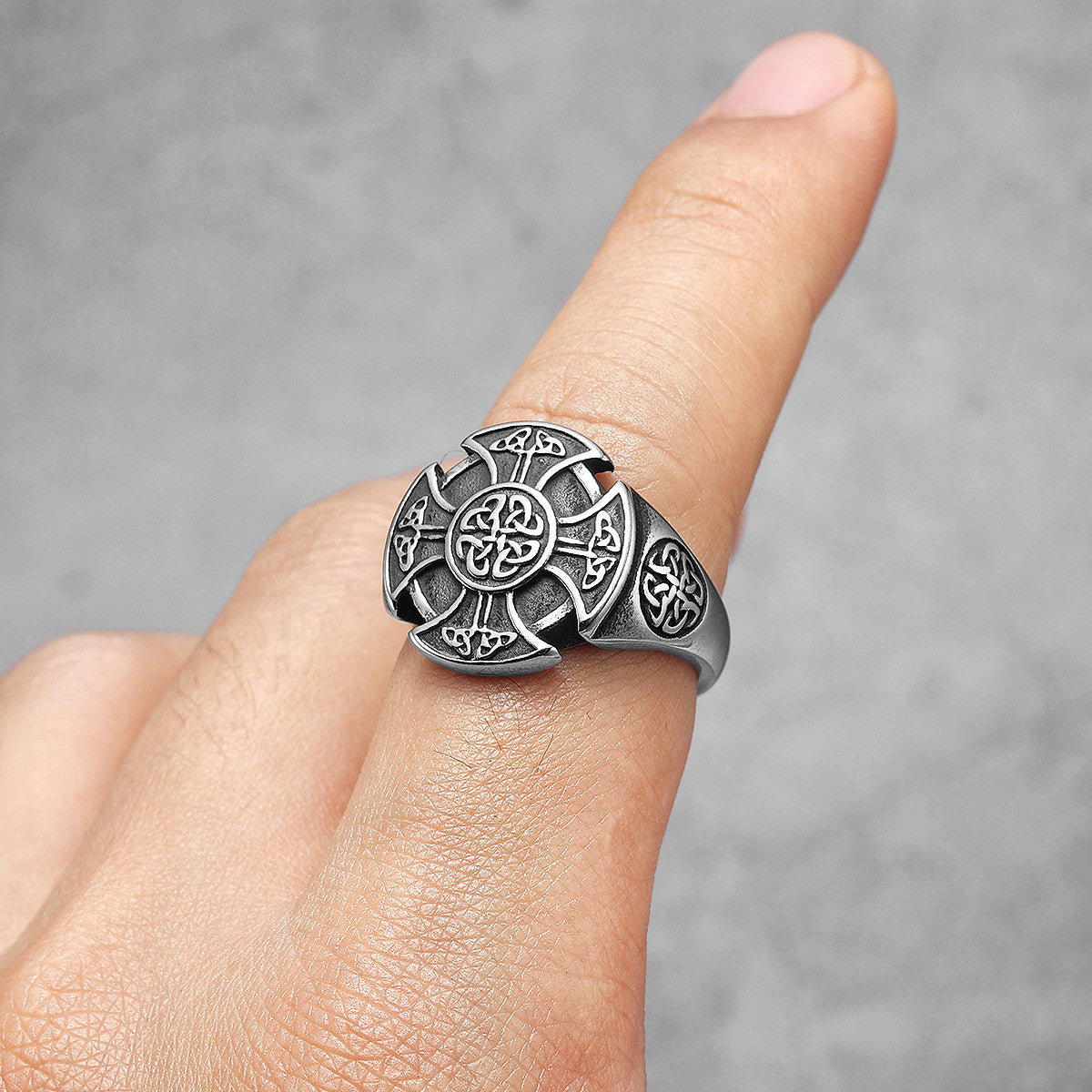Mens Street Style 316L No Fade Stainless Steel Celtic Knot Cross Vintage Rings