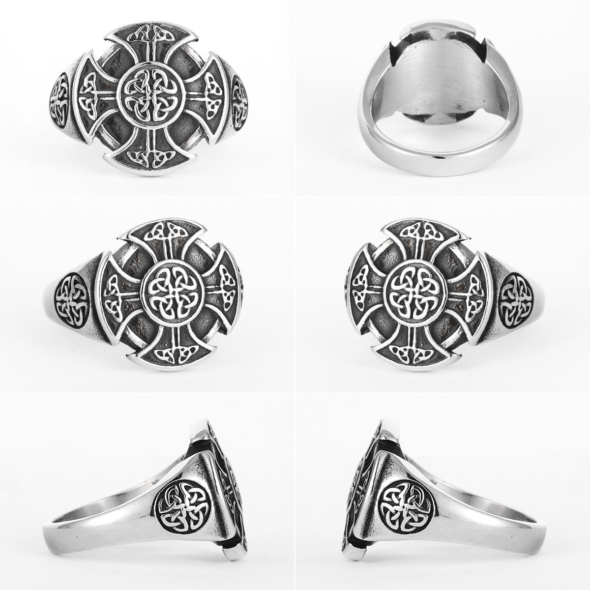 Mens Street Style 316L No Fade Stainless Steel Celtic Knot Cross Vintage Rings