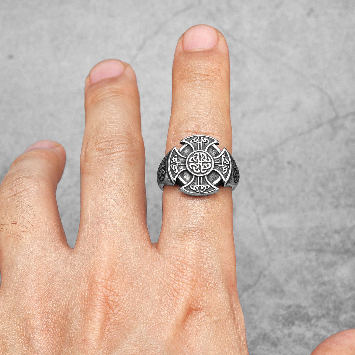 Mens Street Style 316L No Fade Stainless Steel Celtic Knot Cross Vintage Rings