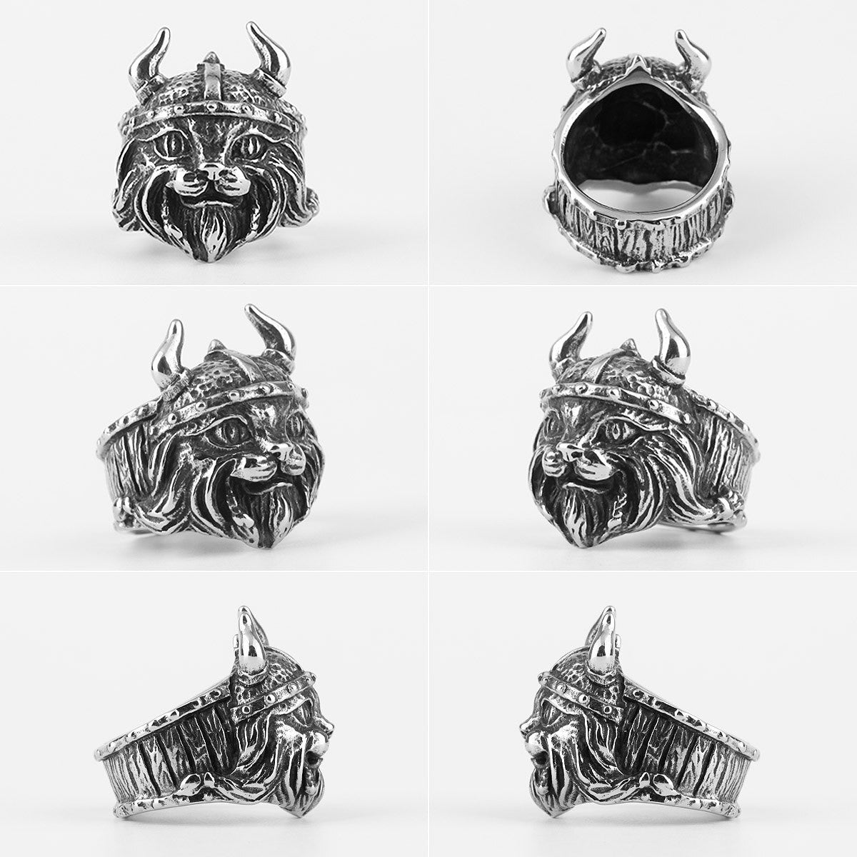 Mens Stainless Steel Viking Hat Cat Wearing Helmet No Fade Rings