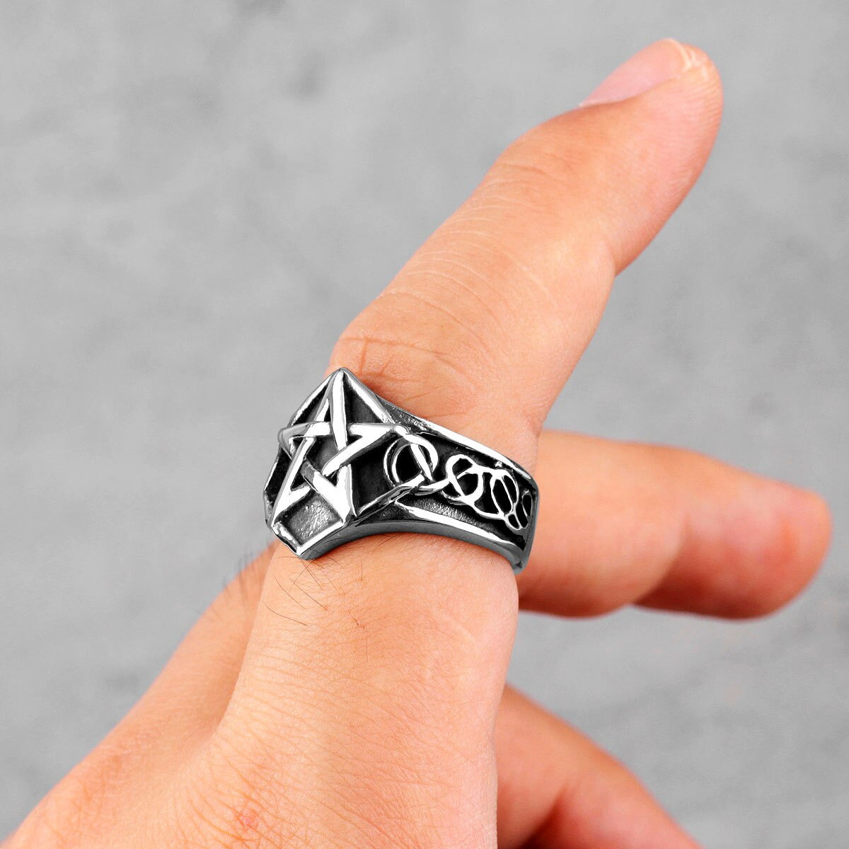 Mens 316L No Fade Solid Stainless 5 Pointed Star Street Wear Rings