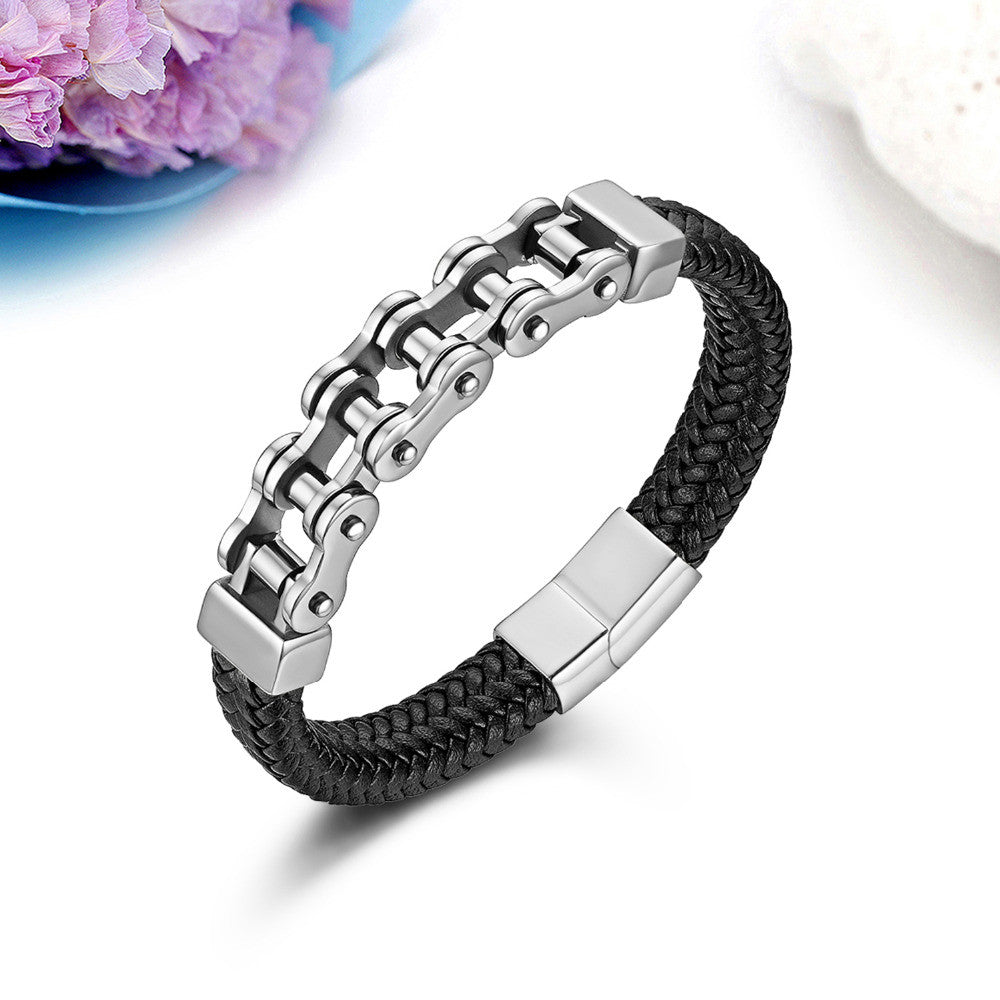 Mens 316L Stainless Steel No Tarnish Bicycle Chain Weave Rope Blue Silver Bracelets