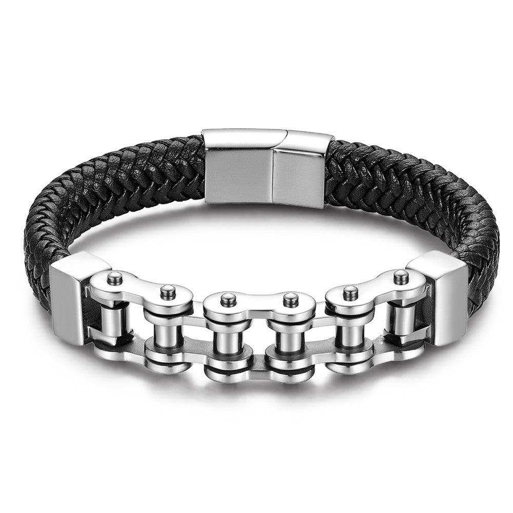 Mens 316L Stainless Steel No Tarnish Bicycle Chain Weave Rope Blue Silver Bracelets