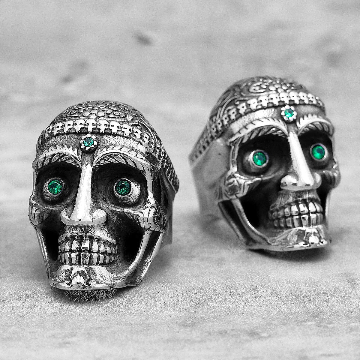 Mens Stainless Steel Carved Gemstone Crystal Skull Bling Street Wear Rings