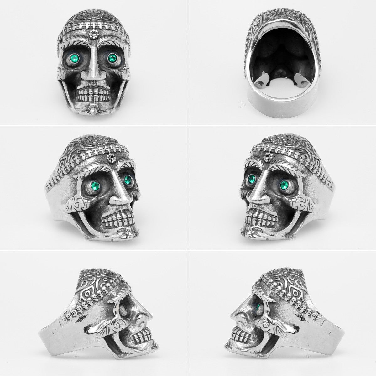 Mens Stainless Steel Carved Gemstone Crystal Skull Bling Street Wear Rings