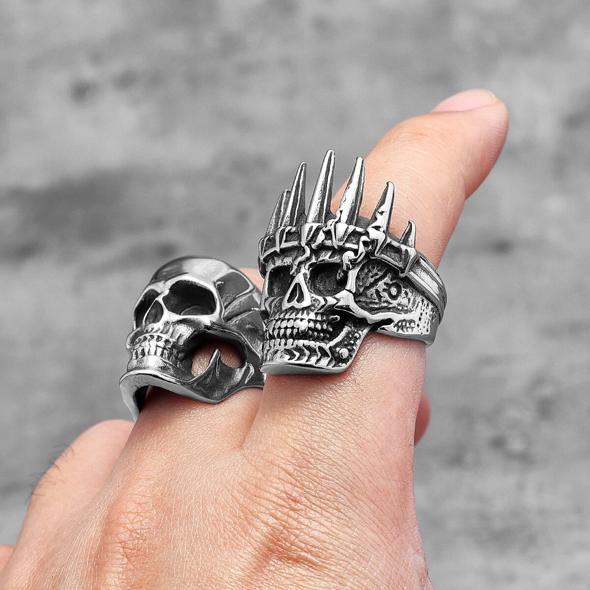Mens Vintage Stainless Steel Crown Kings Skull Biker Street Wear Rings