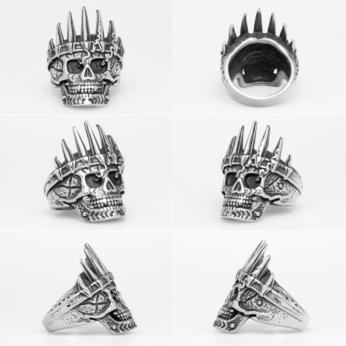 Mens Vintage Stainless Steel Crown Kings Skull Biker Street Wear Rings
