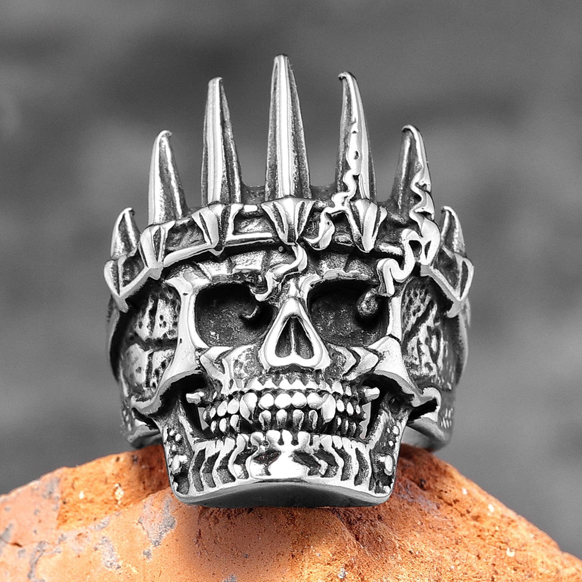 Mens Vintage Stainless Steel Crown Kings Skull Biker Street Wear Rings