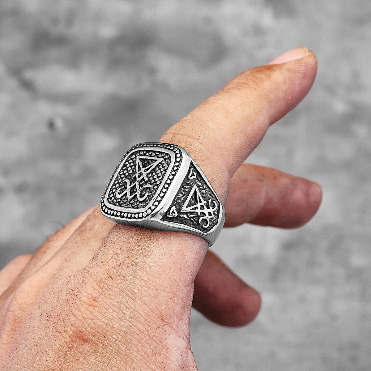 Mens No Fear Silver No Fade Stainless Steel Lucifer Satan Street Wear Rings