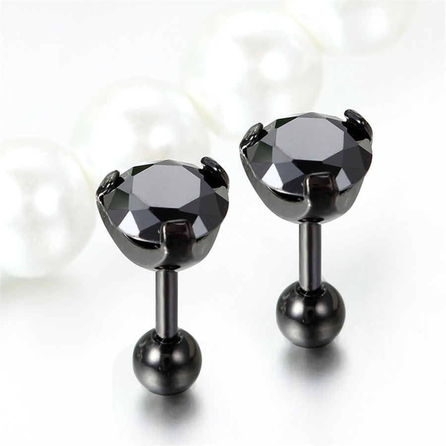 Mens Vintage Stainless Steel 7mm CZ Black Royal Kings Crown Bling Bling Earrings