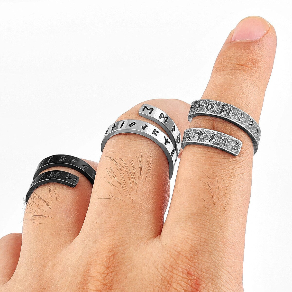 Stainless Steel Viking Ancient Text Characters Vintage Rings