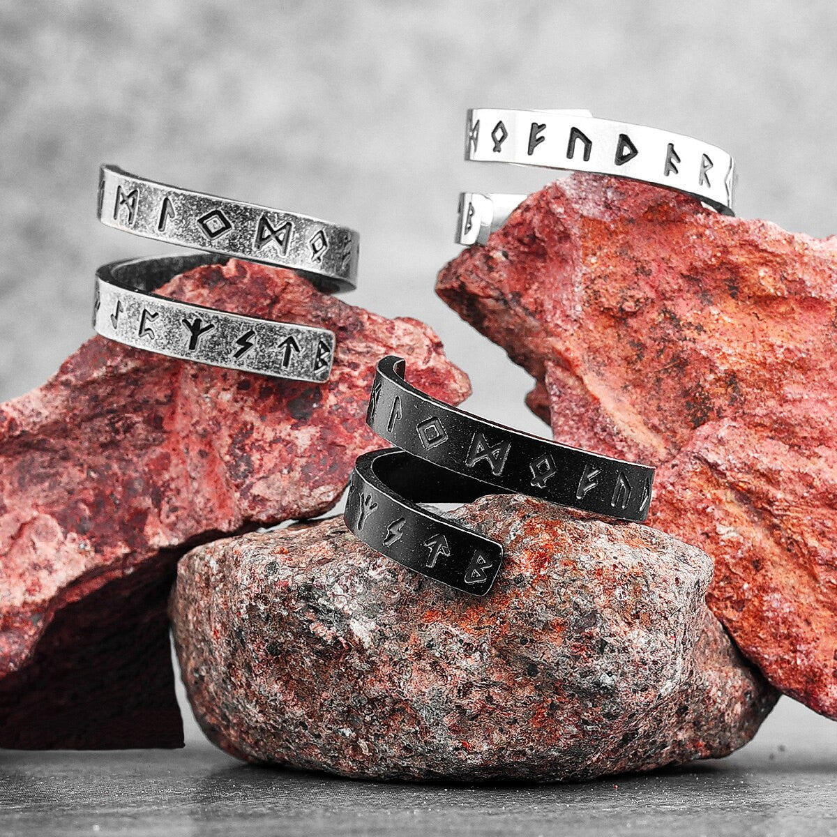 Stainless Steel Viking Ancient Text Characters Vintage Rings