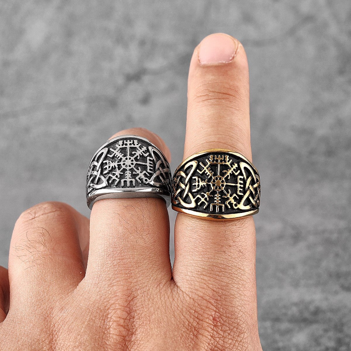 Mens Vintage Look Norse God Mythology Solid No Fade 14k Over Stainless Steel Rings