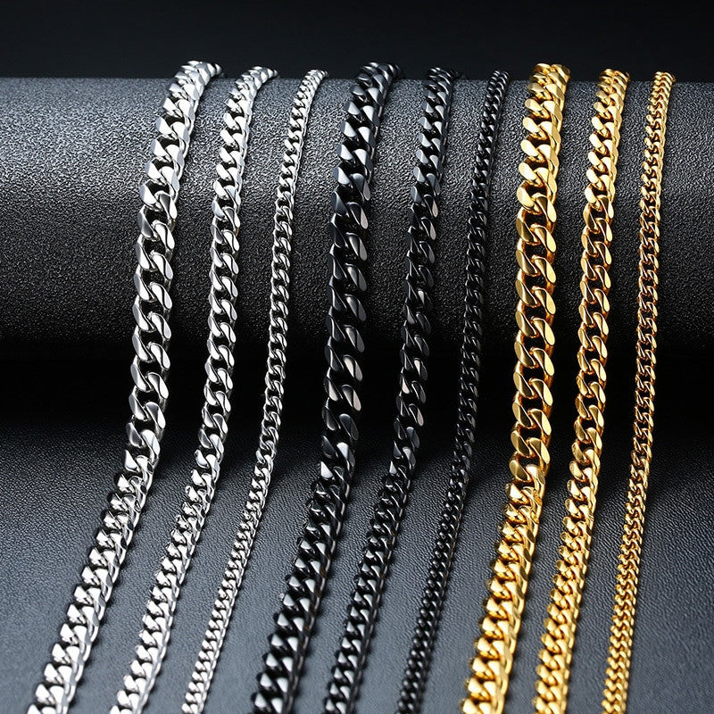 Mens Stainless Steel No Fade Curb Cuban Link Classic Hip Hop Chain Necklaces