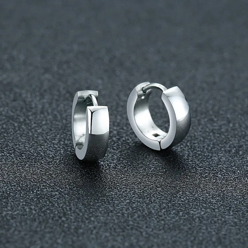Mens Solid No Fade Stainless Steel No Fade Street Wear Huggie Hoop Earrings
