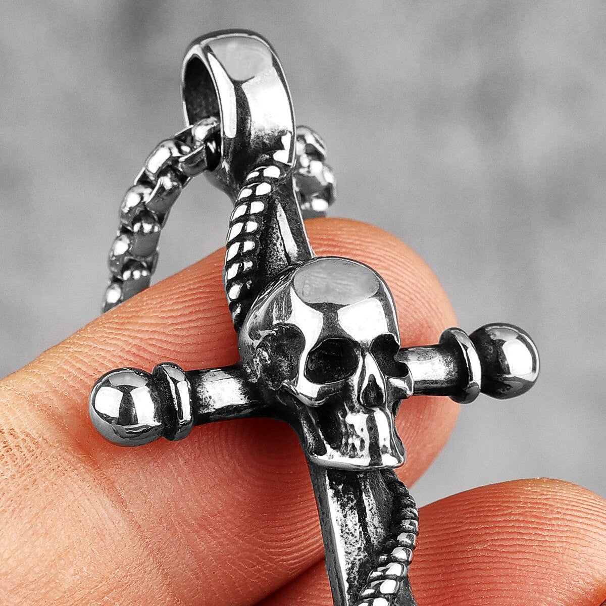 316L Stainless Steel Skull Ghost Anchor No Fade Pendant Chain Necklace