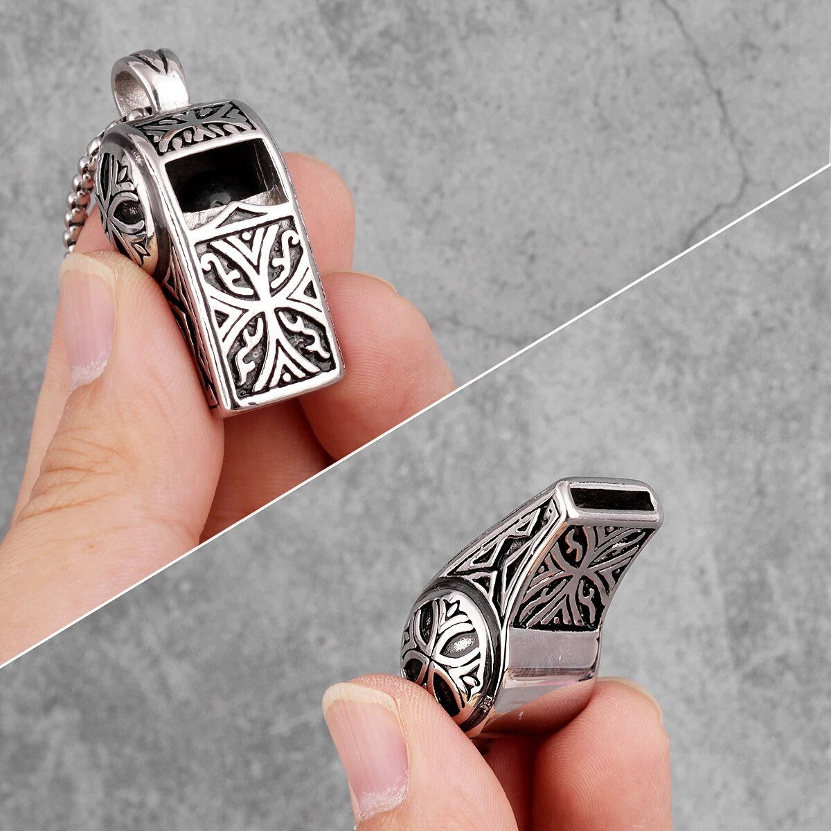 Mens Solid Stainless Steel No Fade Street Wear Referee Whistle Pendant Chain Necklace