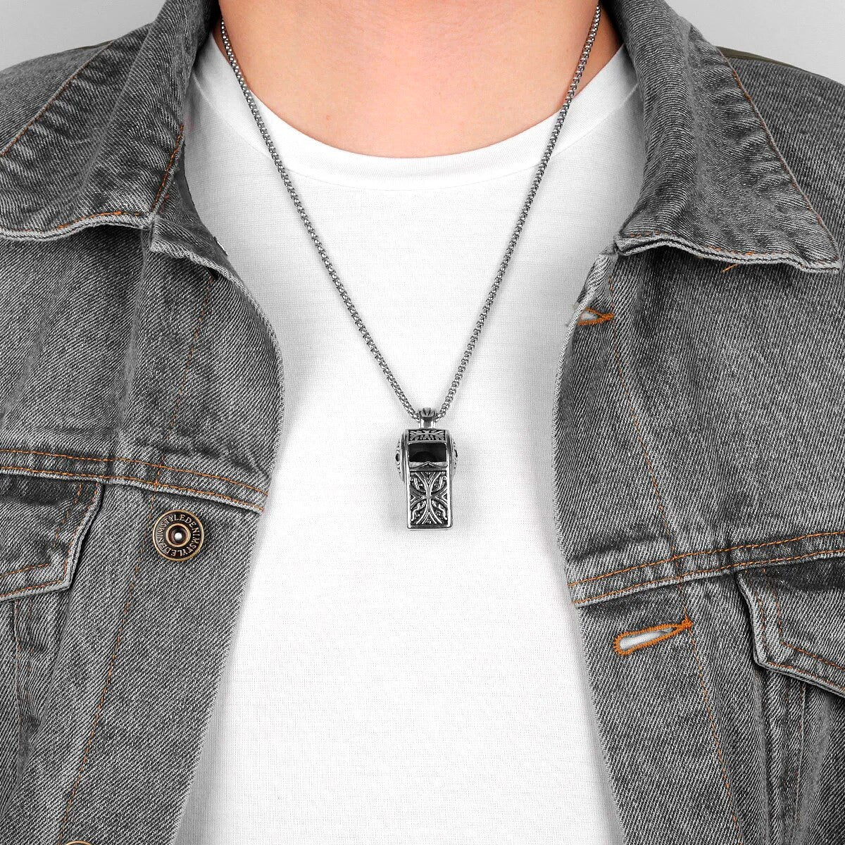 Mens Solid Stainless Steel No Fade Street Wear Referee Whistle Pendant Chain Necklace