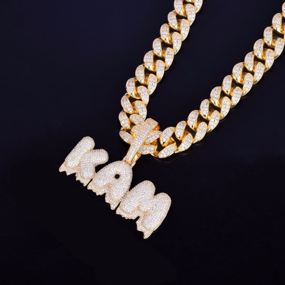 18k Gold Custom Name Pendant w 24k Gold Cuban Link