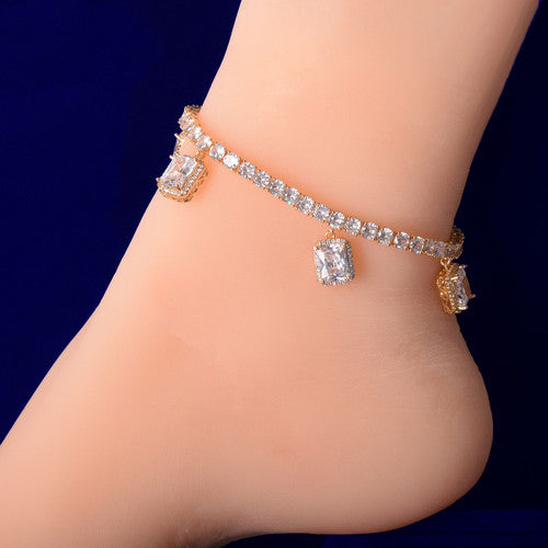 18k Gold Silver Rose AAA Simulate Diamond Ruby Crystal 4mm Tennis Chain Ankle Bracelet