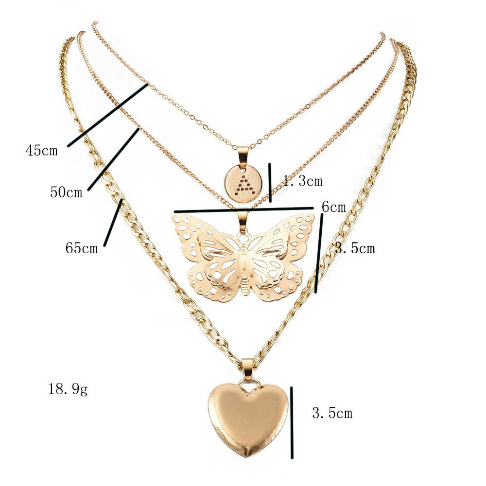Ladies Butterfly Heart Gold Clavicle Personality Girl Chain Necklace
