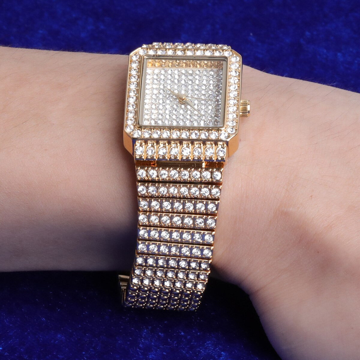 Women’s Flooded Ice Clean Classic Square Bezel Bling Street Wear Wrist Watch