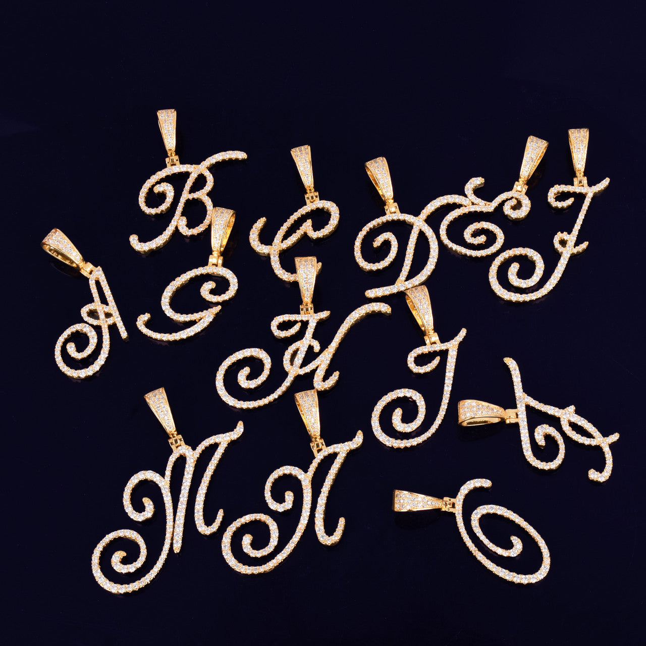 Cursive Letters Flooded Ice True Micro Pave Hip Hop Custom Letter Pendant Chain Necklace