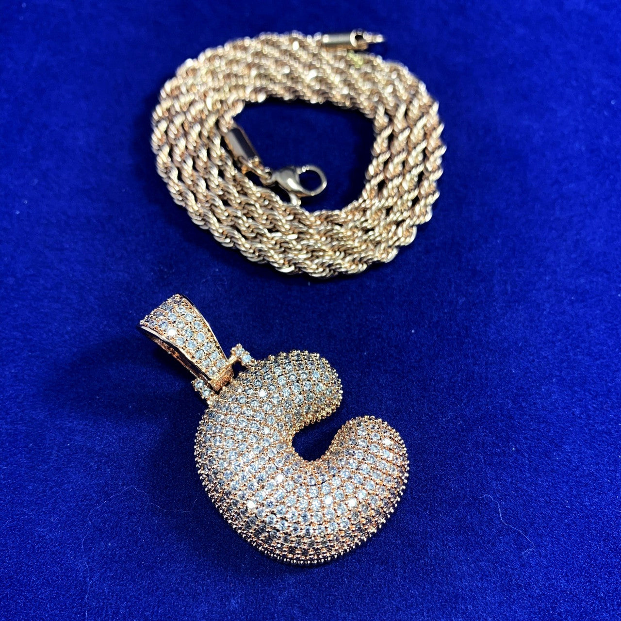 Initial C Rose Gold 3AAA Micro Pave Flooded Ice Custom Bubble Letters Hip Hop Chains