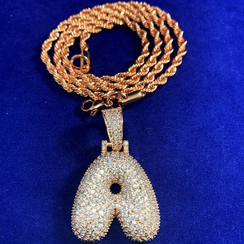Initial A Rose Gold Micro Pave Graffiti Letters Hip Hop Chains