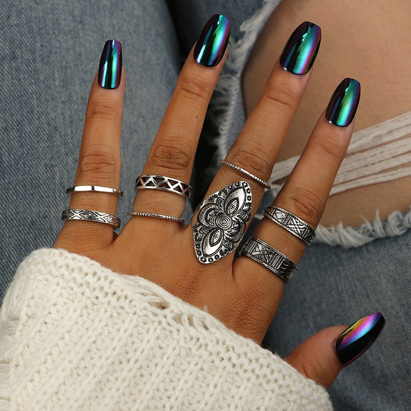 Womens 5pcs High Quality Bohemia Style Classic Crystal Patters Ring Set