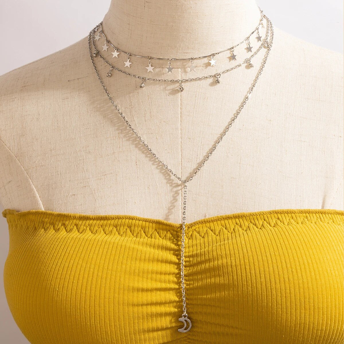 Ladies Star Multi Layered Crystal Tassel Chain Necklace