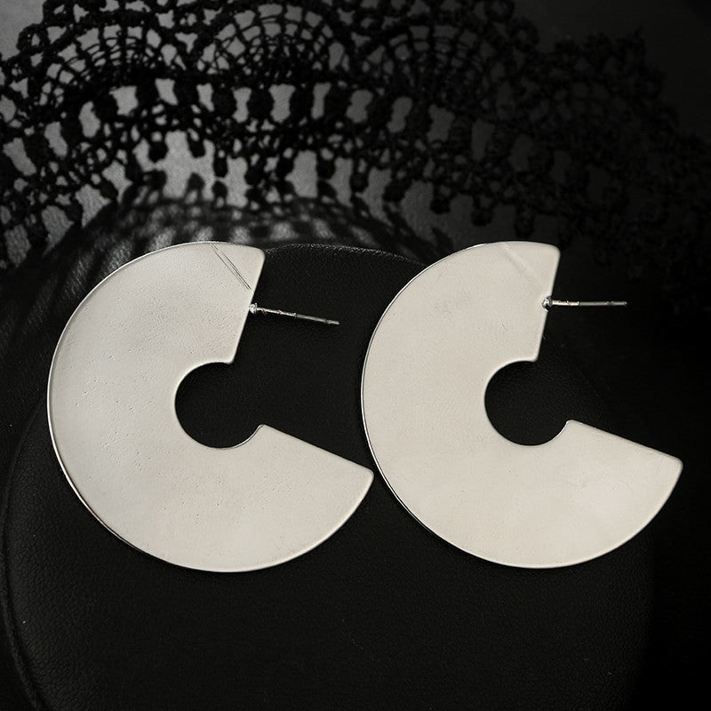 Ladies Gold Silver Semicircle Abstract Drop Earrings