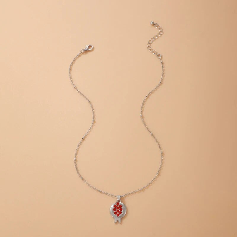 Ladies Simple Classic Style Pomegranate Red CZ Pendant Chain Neklace
