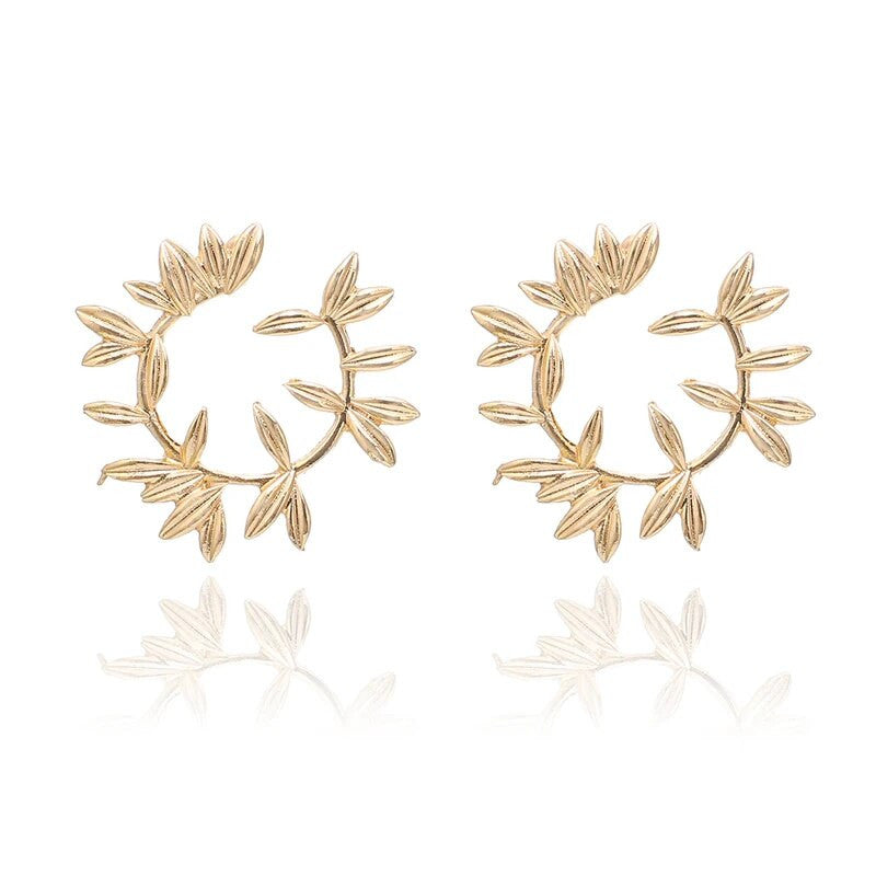 Ladies Gold Silver leaf Hoop Antique Vintage Look Bohemian Earrings