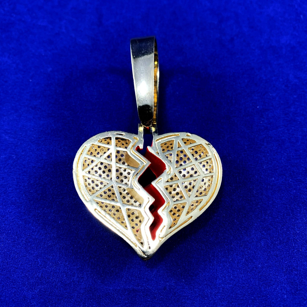 24k Gold GP Large Bail Flooded Ice Micro Pave Broken Heart Hip Hop Pendant