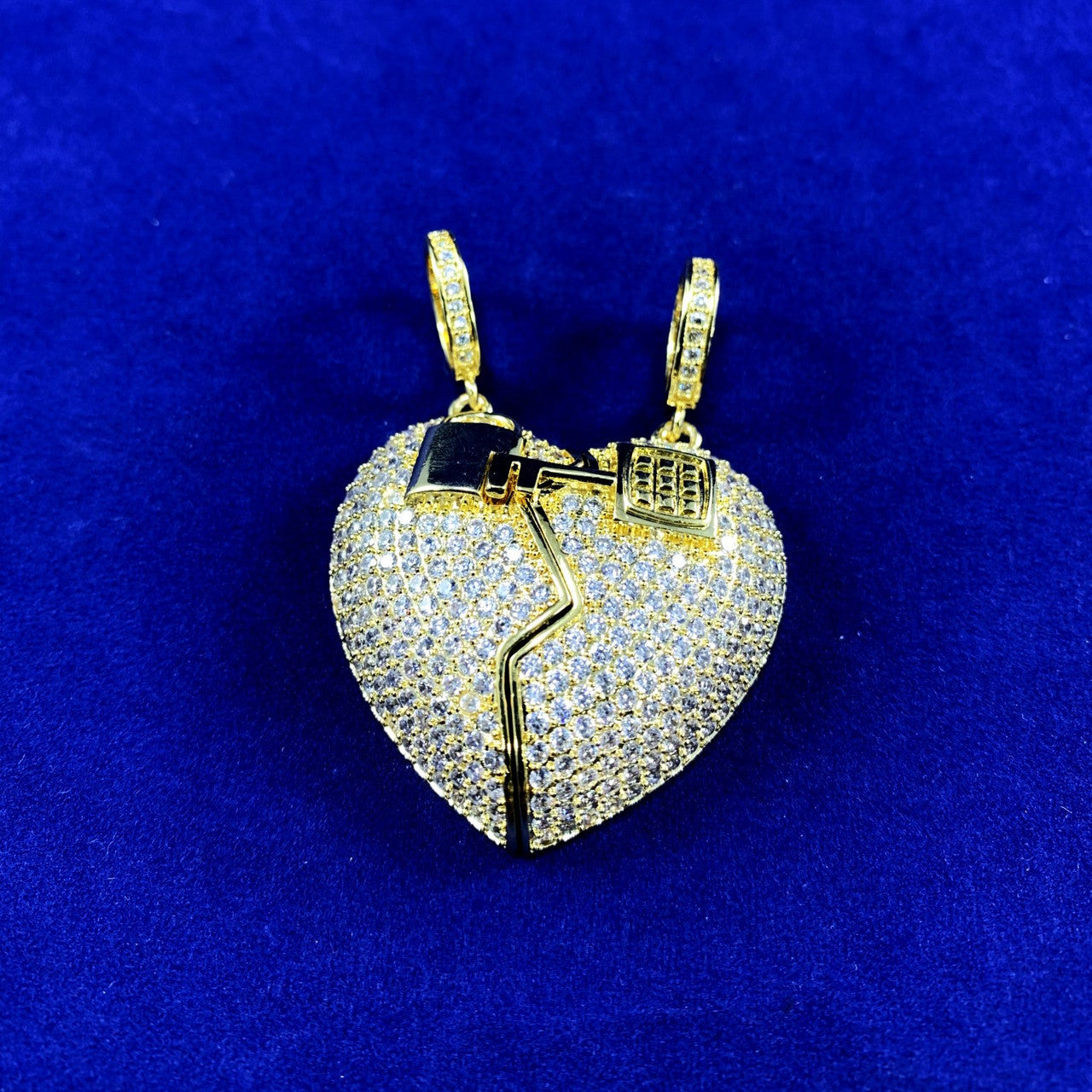 Couples 3A Flooded Ice Key To My Heart Lock Double Pendant Hip Hop Necklace