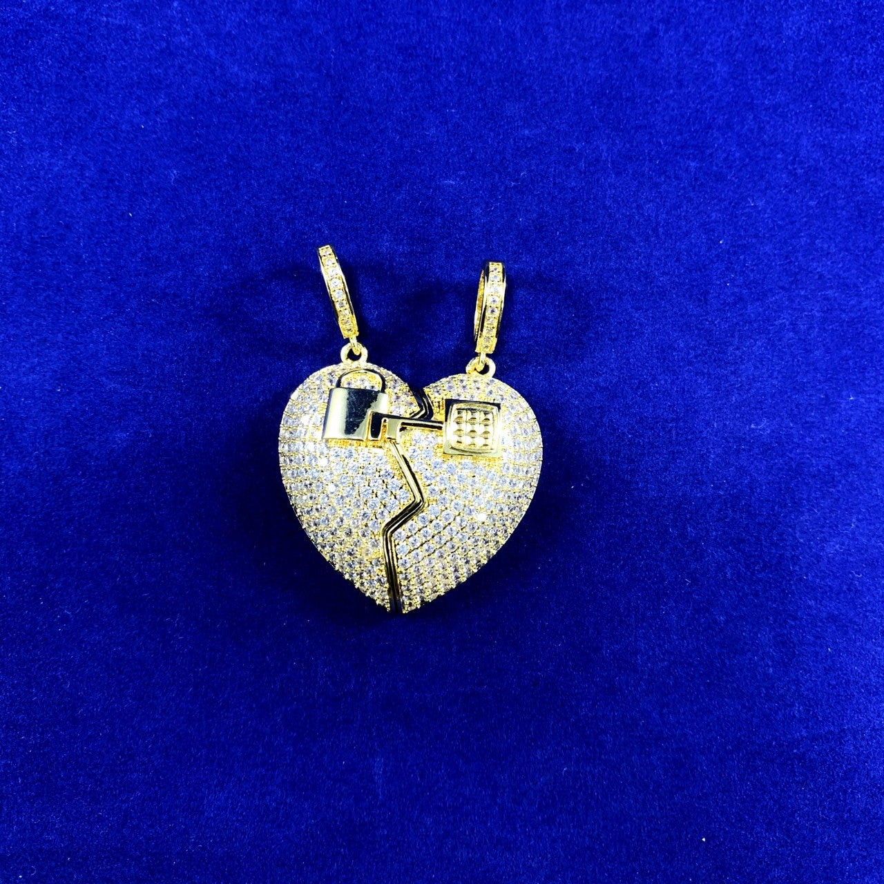 Couples 3A Flooded Ice Key To My Heart Lock Double Pendant Hip Hop Necklace