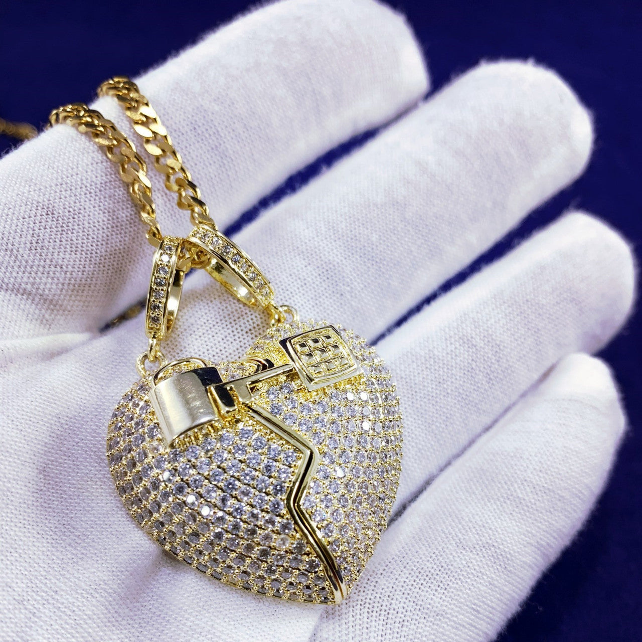 Couples 3A Flooded Ice Key To My Heart Lock Double Pendant Hip Hop Necklace