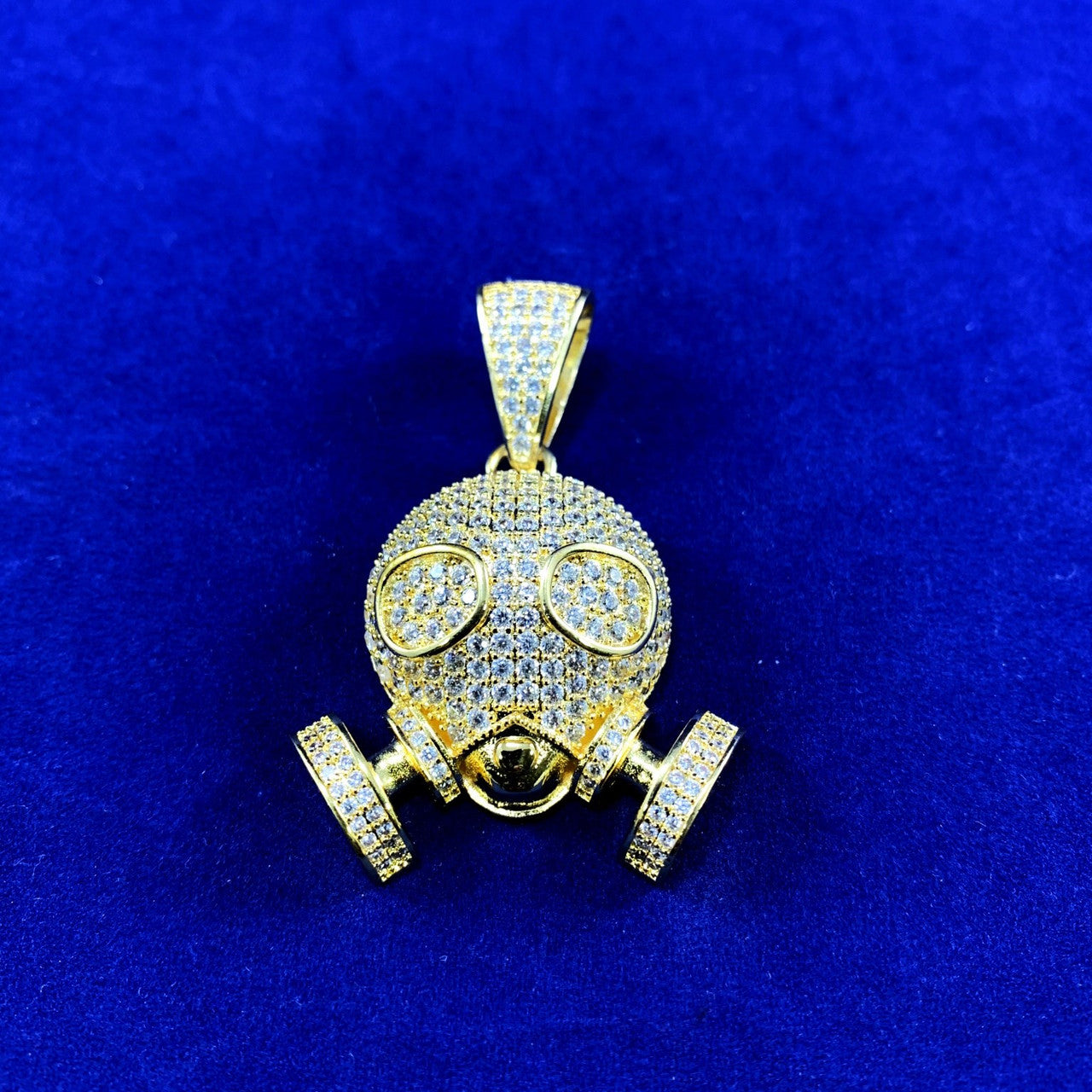 Mens Iced Blinged Out True Micro Pave Hip Hop Skull Gas Mask 18k Gold GP Pendant