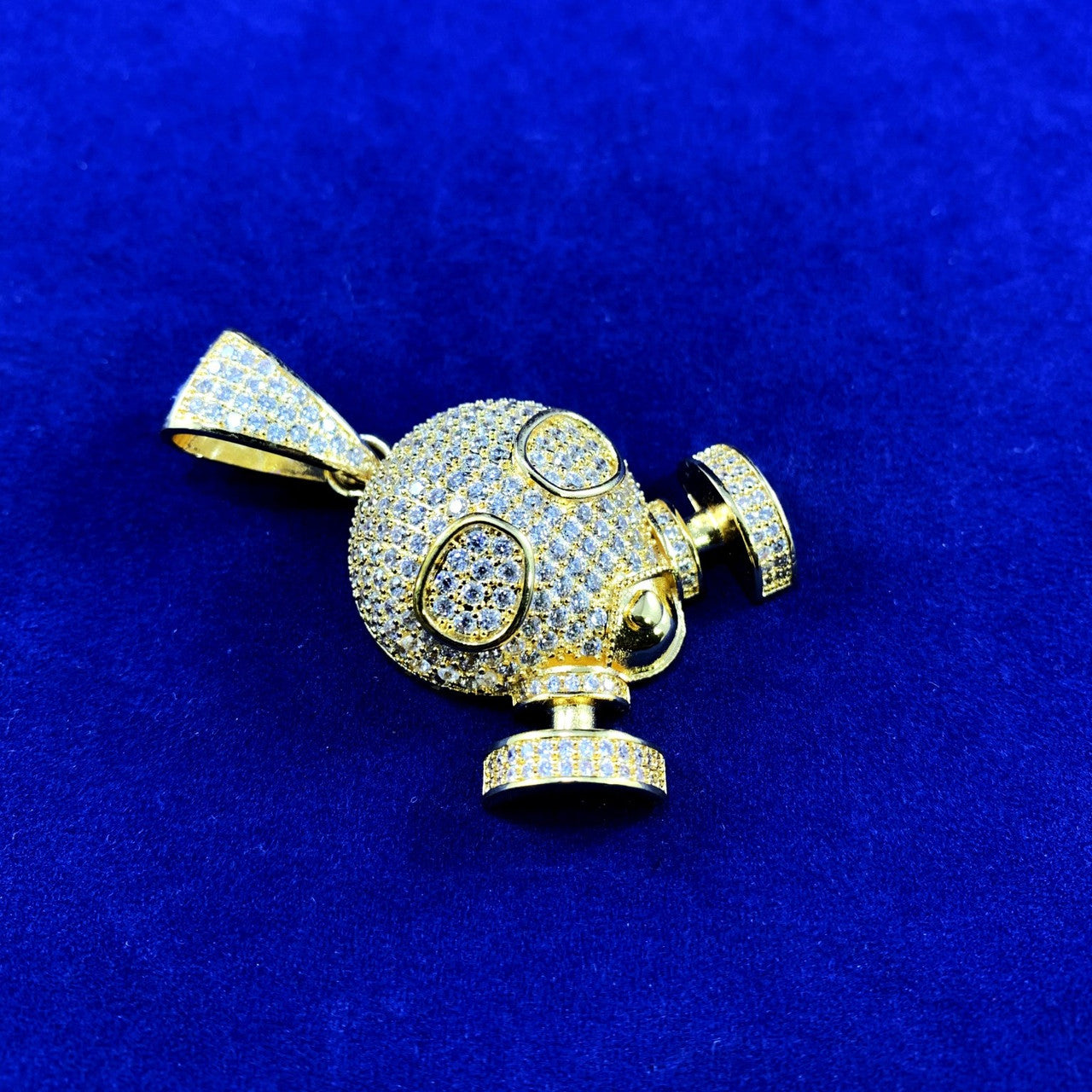 Mens Iced Blinged Out True Micro Pave Hip Hop Skull Gas Mask 18k Gold GP Pendant