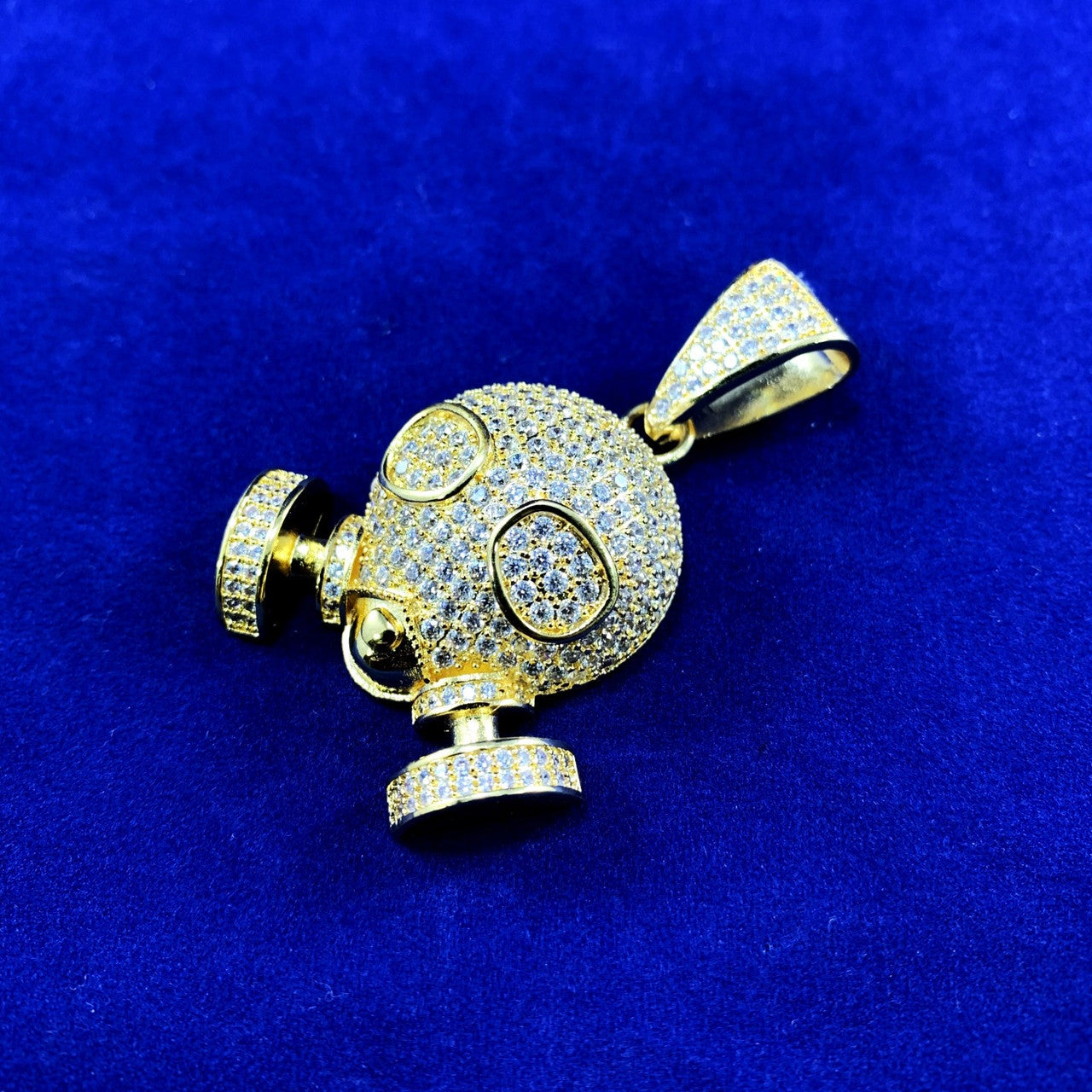 Mens Iced Blinged Out True Micro Pave Hip Hop Skull Gas Mask 18k Gold GP Pendant