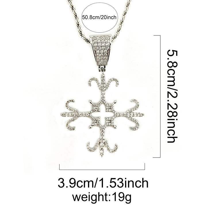 Center Cross | VVS Diamond CZ Four Sided Fleur Di Lis Bling Pendant
