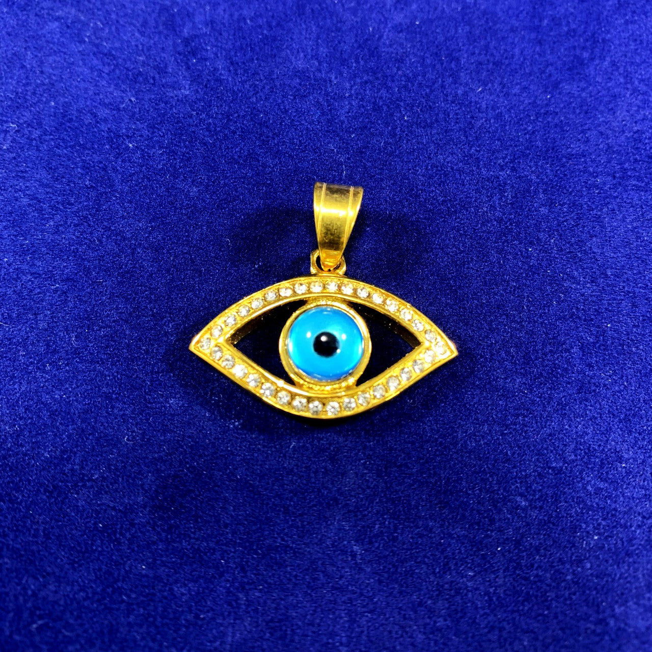 14k Gold Natural Stone All Seeing Evil Eye Stainless Steel Pendant Chain Necklace