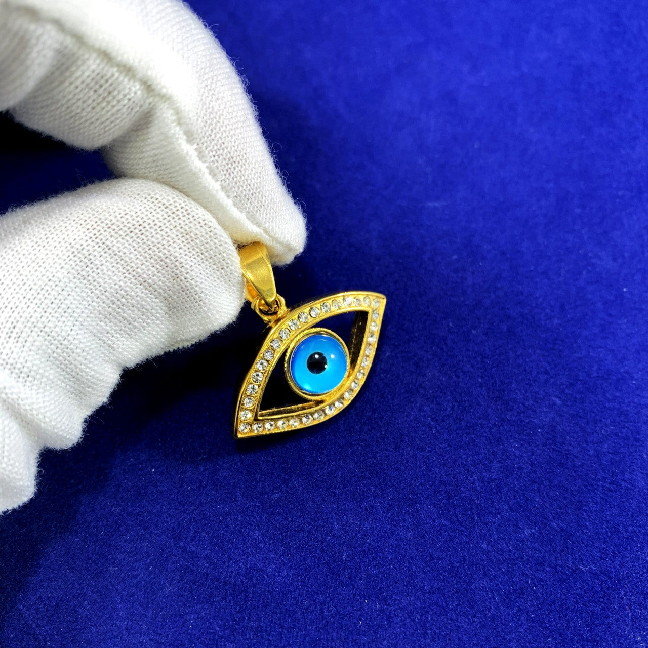 14k Gold Natural Stone All Seeing Evil Eye Stainless Steel Pendant Chain Necklace