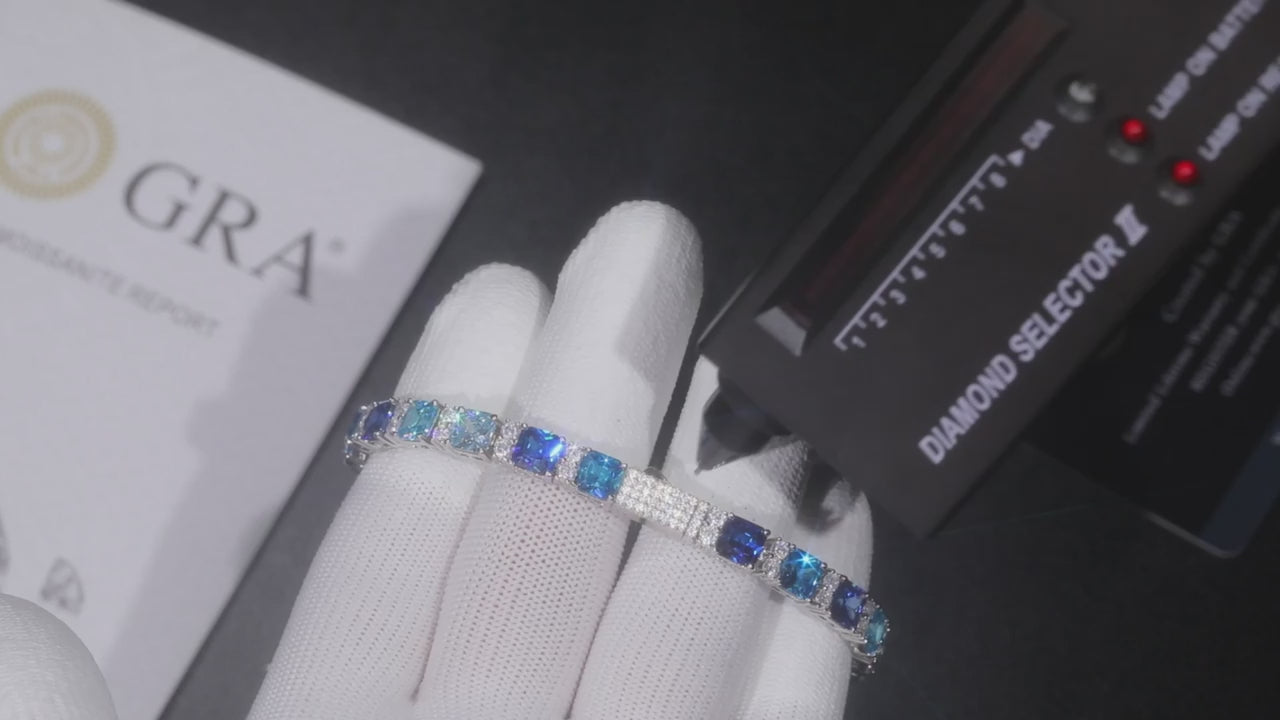 Aqua Squares | VVS Diamond CZ Solid 925 Sterling Silver Blue Square Tennis Bracelet