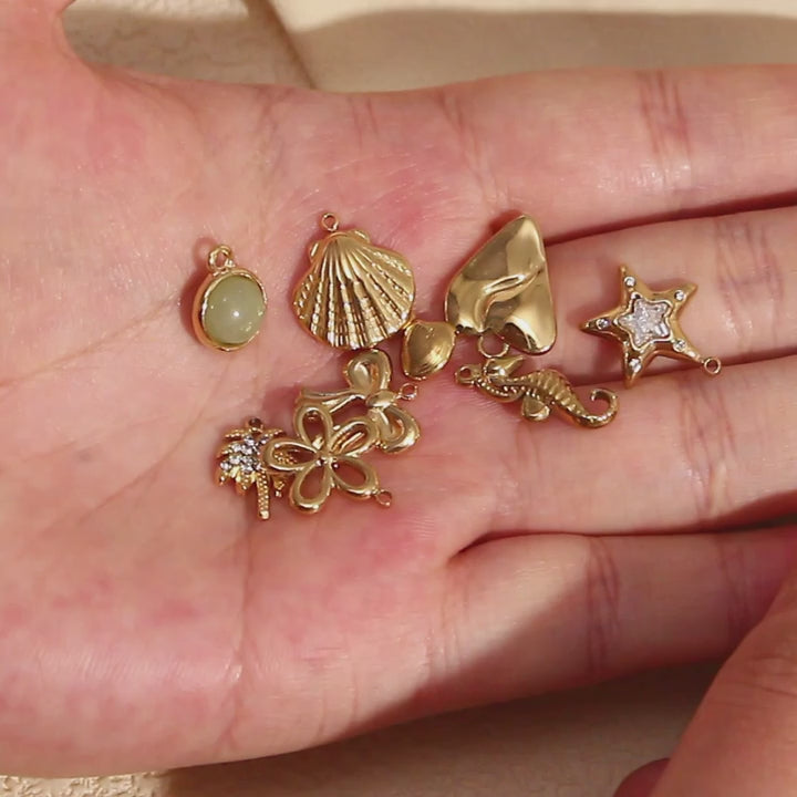 Women's Natural Stone DIY Necklace Waterproof 14k Gold Plated Stainless Steel Small Charms Pendants