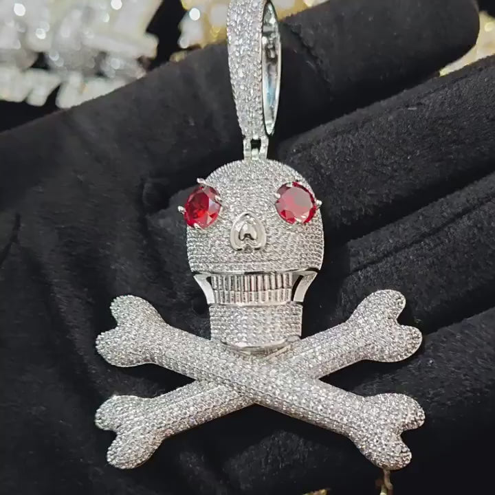 The Dead Zone II | VVS Diamond CZ Red Stone Eye Anime Hip Hop Skull and Bones Pendant
